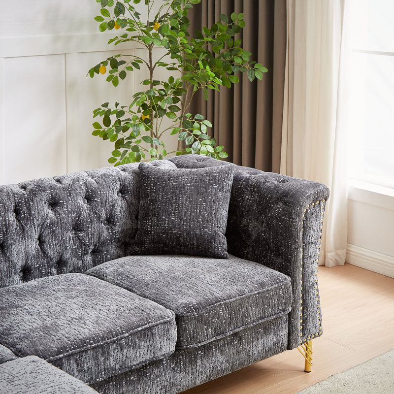 5 Seater Chesterfield Corner Sofa House of Hampton Body Fabric Gray